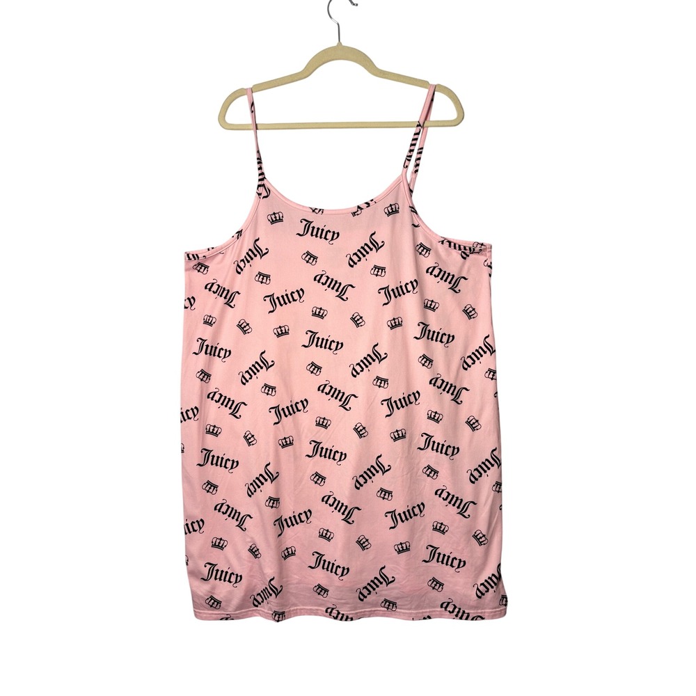 Juicy Couture Womens Sleep Dress 2X Pink Logo Crown Print Y2K Slip Dress Lounge